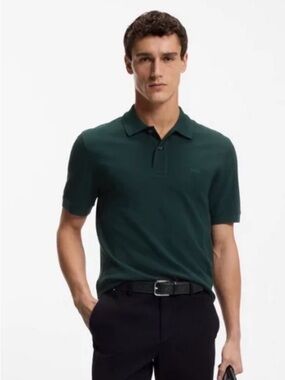 BOSS Men's PALLAS COTTON POLO SHIRT Bottle Green Short-Sleeve Polo L